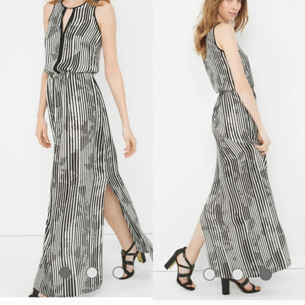 WHBM White split maxi dress size 2 keyhole with silver detail